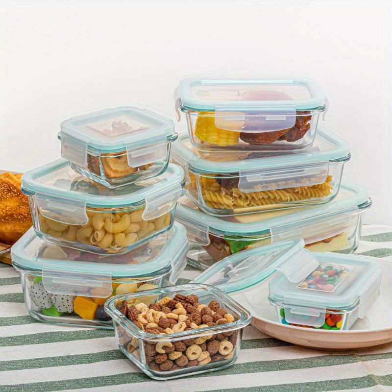 Juego de 8 Contenedores de Vidrio para Preparación de Comidas, Apto para Microondas, Horno, Congelador y Lavavajillas, Juego de Contenedores de Vidrio para Almacenamiento Saludable de Alimentos, Frutas, Snacks y Sobras, Libre de BPA