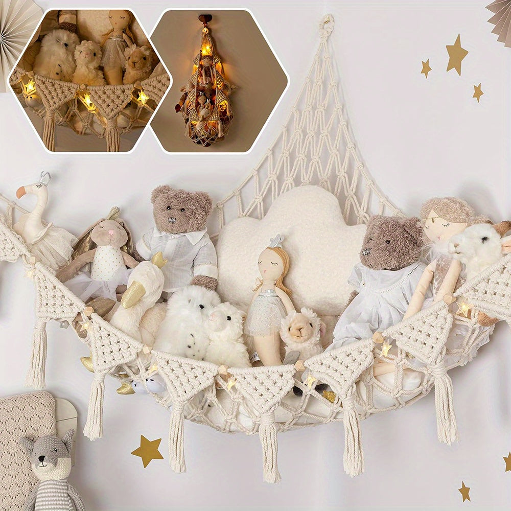 Hamaca Extra Grande Boho Macrame DreamLights - Red de Almacenamiento para Peluches y Juguetes de Peluche, Perfecta para Decoración de Navidad y Acción de Gracias