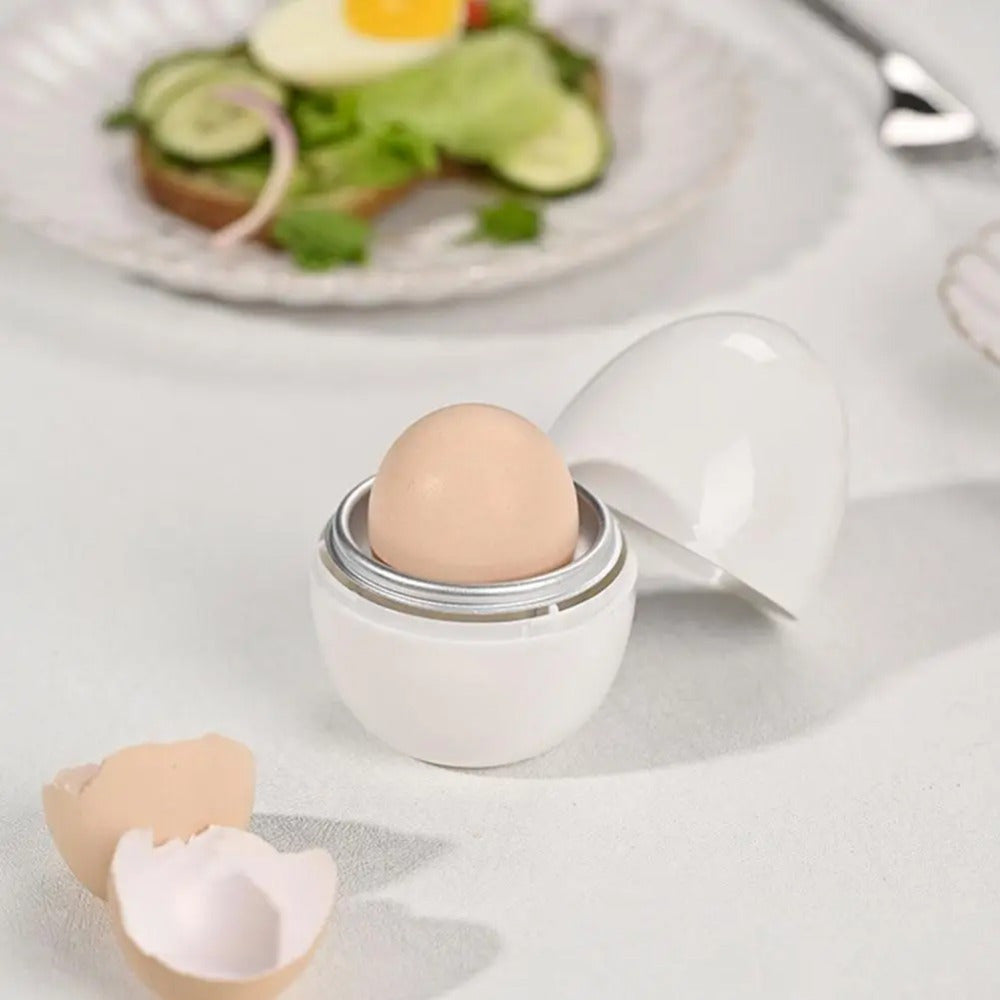 Cocedor de Huevos Rápido y Fácil para Microondas - Cuela 1-4 Huevos en 5 Minutos, Opciones de Cocer Duros o Blandos, Utensilio de Cocina Duradero de PP+Metal