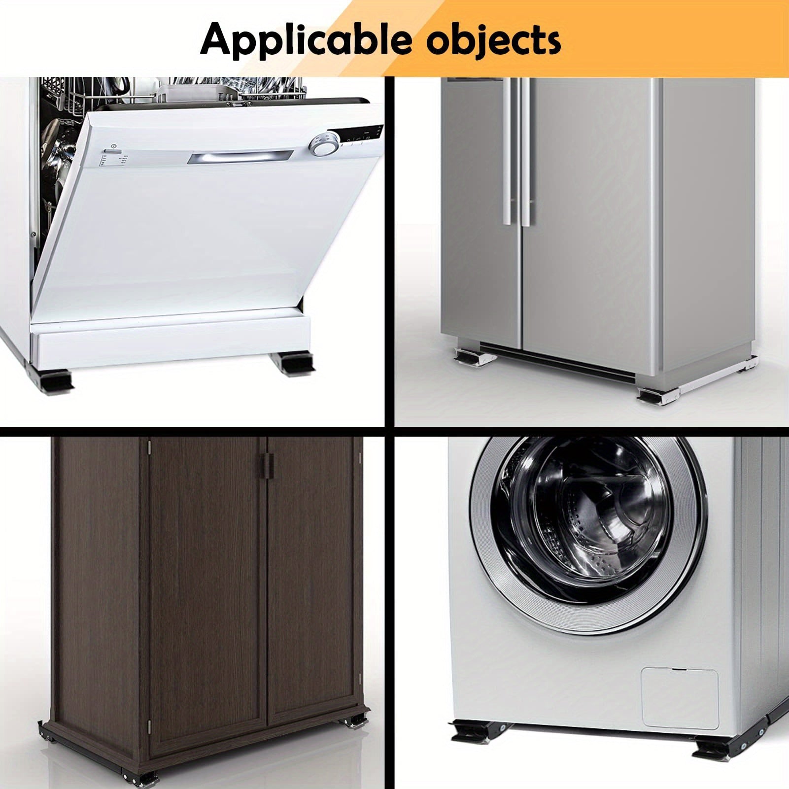 Ruedas retráctiles para mover electrodomésticos, base ajustable para lavadora, secadora, refrigerador y lavavajillas, soporte metálico resistente