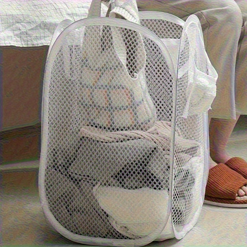 Cesto de Lavandería de Malla Pop-Up de Tamaño Extra Grande con Asas - Plegable, Cesta de Almacenamiento de Ropa Sucia de Alta Capacidad para Baño, Dormitorio y Residencia Universitaria, con Ganchos de Utilidad