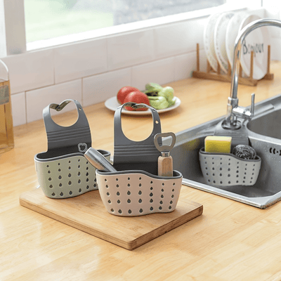 Cesta colgante de fregadero de doble capa y rejilla de drenaje - Plástico resistente, diseño que ahorra espacio con múltiples compartimentos para platos, tazas, utensilios - Organizador de fregadero de cocina, rejilla de drenaje sobre el fregadero