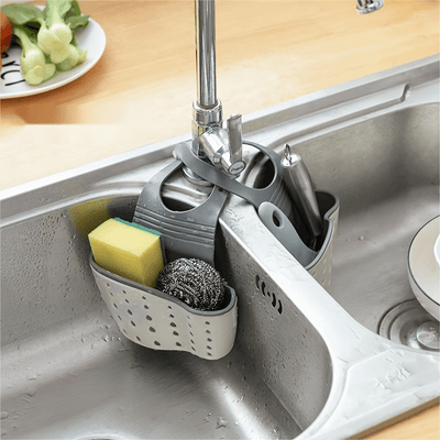 Cesta colgante de fregadero de doble capa y rejilla de drenaje - Plástico resistente, diseño que ahorra espacio con múltiples compartimentos para platos, tazas, utensilios - Organizador de fregadero de cocina, rejilla de drenaje sobre el fregadero