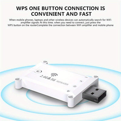 Amplificador de WiFi Doble Banda, 1 ud Repetidor de WiFi de Doble Banda Ourlife, Amplificador de Señal 5GHz y 2.4GHz con WPS, Modo AP, Control Remoto, No Resistente al Agua