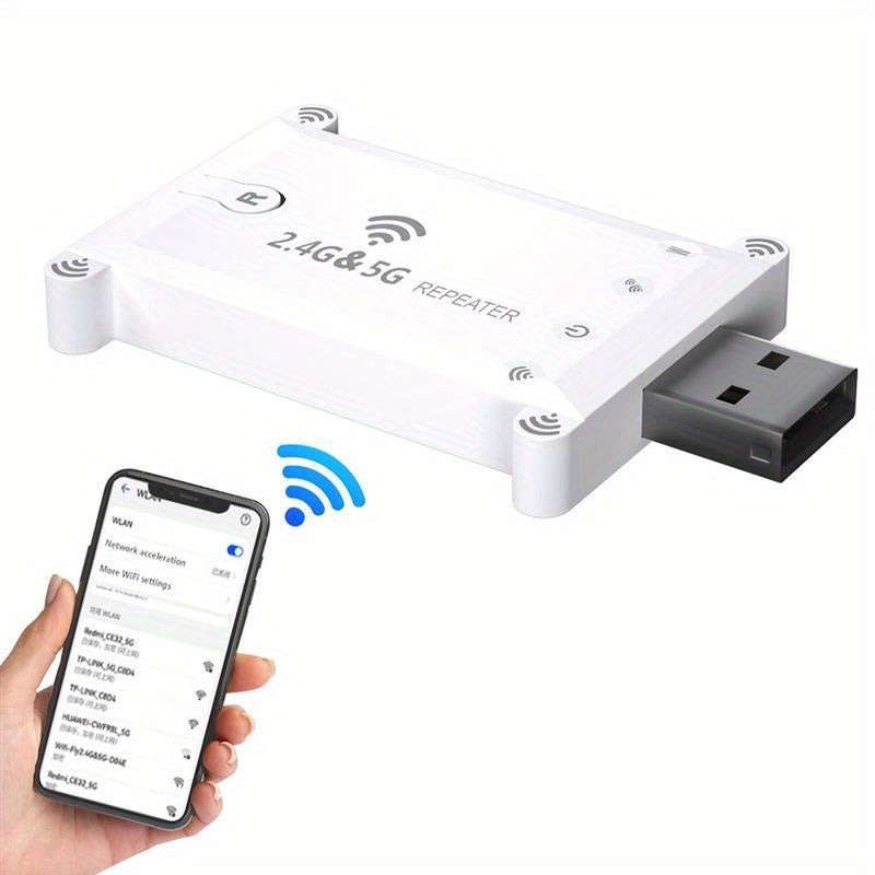 Amplificador de WiFi Doble Banda, 1 ud Repetidor de WiFi de Doble Banda Ourlife, Amplificador de Señal 5GHz y 2.4GHz con WPS, Modo AP, Control Remoto, No Resistente al Agua