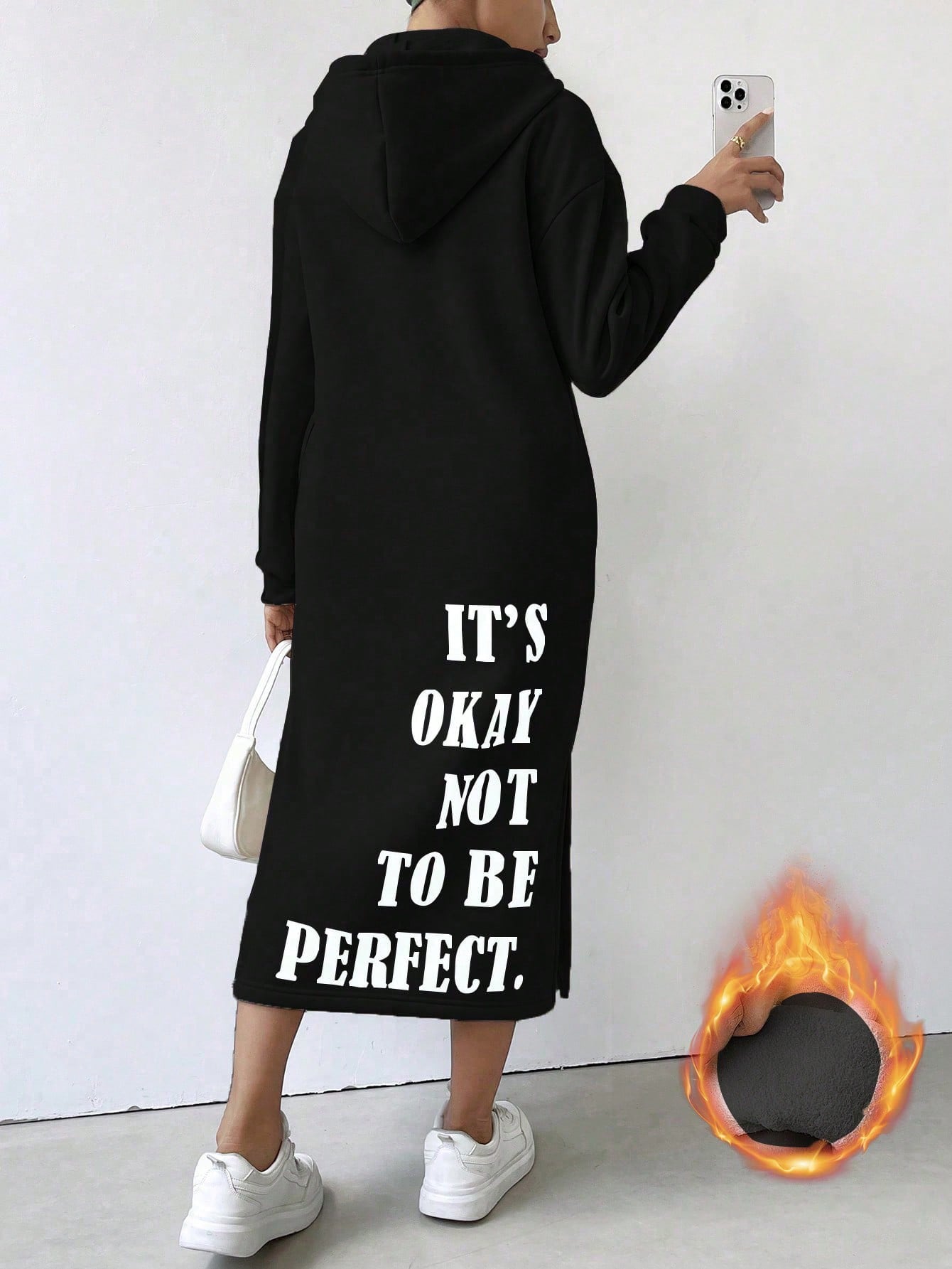Lune vestido con capucha de manga larga, bolsillo y unicolor minimalista para mujer