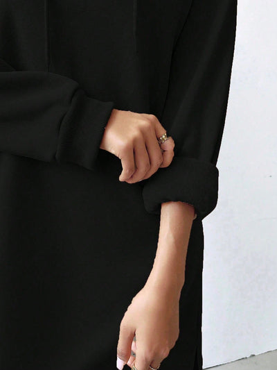 Lune vestido con capucha de manga larga, bolsillo y unicolor minimalista para mujer