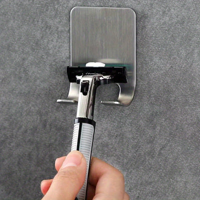 2 Piezas de Estante y Organizador para Navajas de Acero Inoxidable Sin Taladro - Organizador Multifuncional para Baño, Almacenamiento Espacioso con Diseño Moderno, Acabado Metálico Brillante, Material Resistente al Óxido, Ganchos Utilitarios