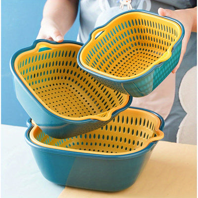 Set de 6 coladores de plástico, cesta de drenaje de doble capa, coladores de cocina reutilizables para enjuagar frutas y verduras, herramientas y accesorios de cocina multiusos.