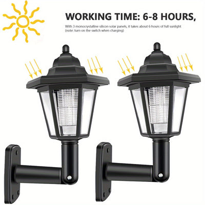2 luces solares hexagonales para exterior, lámpara de pared LED solar, farol retro, decoración de jardín, luz solar para calle