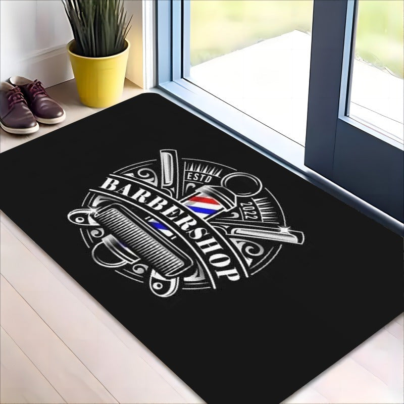 Una alfombra de puerta de franela con estampado de peine neón para peluquería, un centímetro de grosor, alta calidad, bienvenida en la cocina, pasillo, sala de estar, dormitorio y lavandería - fácil de limpiar, duradera, resistente, disponible en Navidad