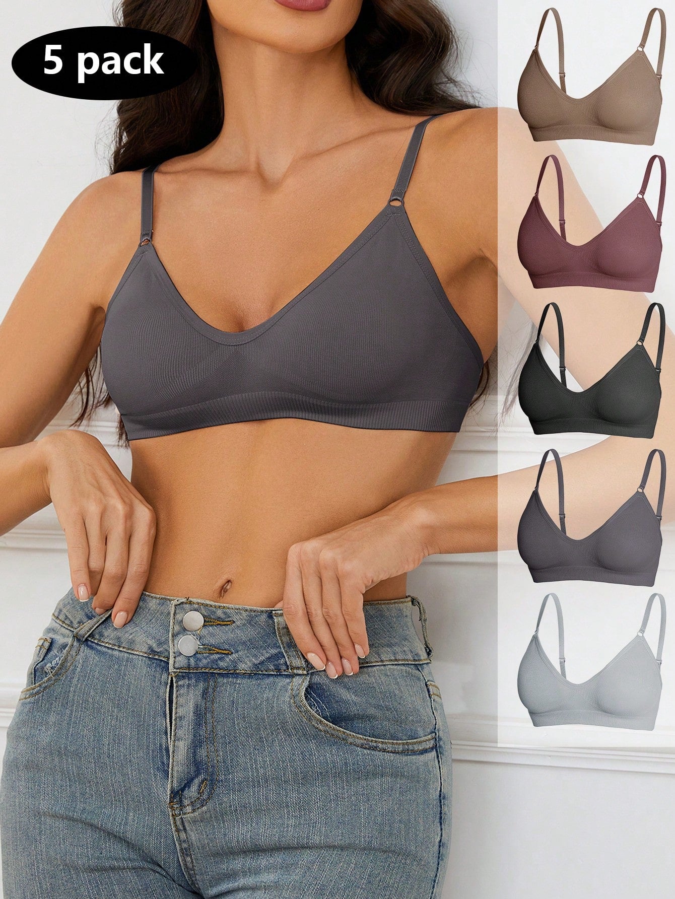 5 piezas/set sujetadores casuales sin costuras de mujer de punto de canale solido