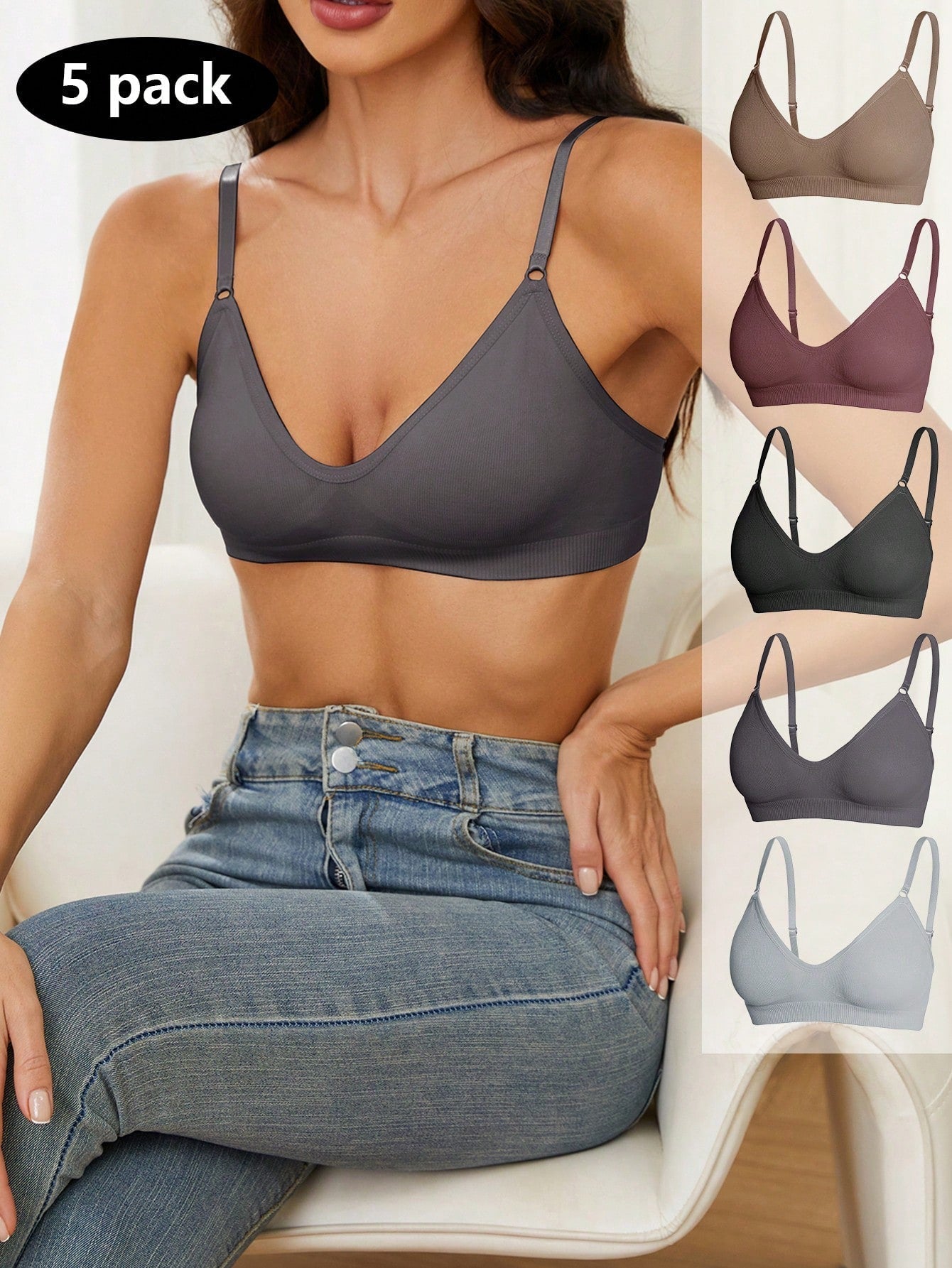 5 piezas/set sujetadores casuales sin costuras de mujer de punto de canale solido