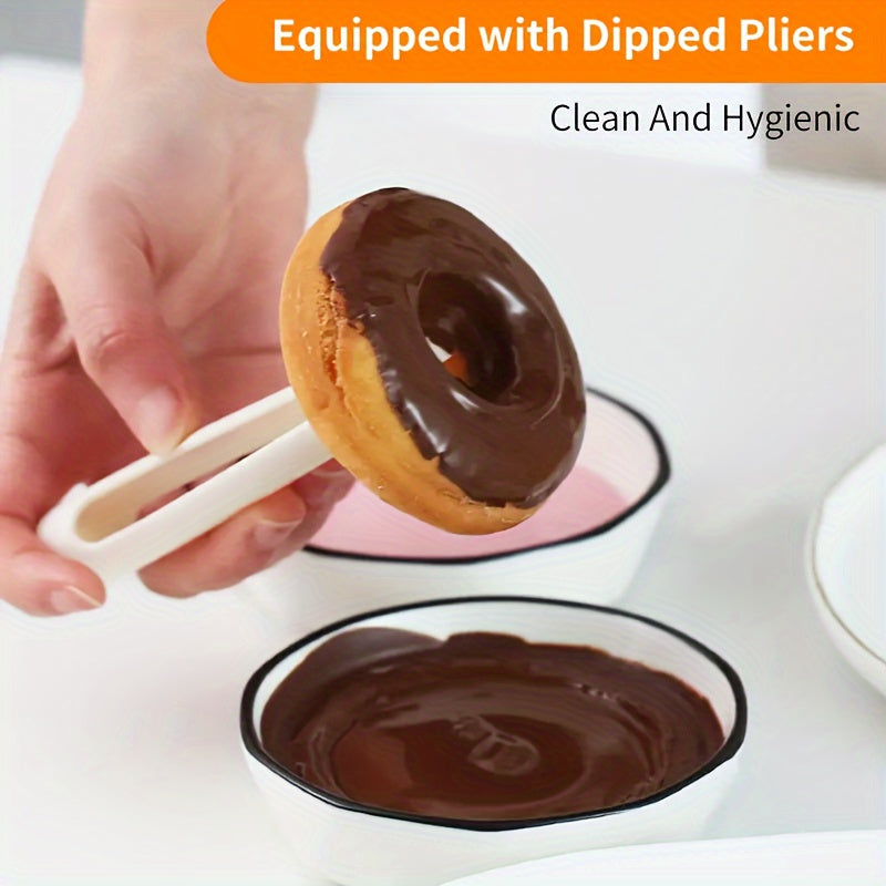 2 piezas de juego de cortadores de donas de plástico antiadherentes y pinzas para sumergir - Moldes de donas con espolvoreo y glaseado de colores para hornear DIY, perfectos para divertirse hornear en casa, esenciales para hornear | Diseño juguetón | Plá