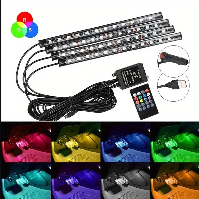 Tira de luces LED RGB universal para autos, lámparas de ambiente interior con 8 colores, accesorios decorativos para SUV 4x4 y vehículos todo terreno, sin batería
