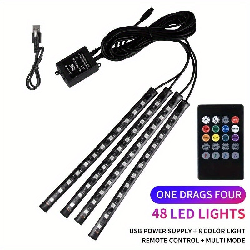 Tira de luces LED RGB universal para autos, lámparas de ambiente interior con 8 colores, accesorios decorativos para SUV 4x4 y vehículos todo terreno, sin batería