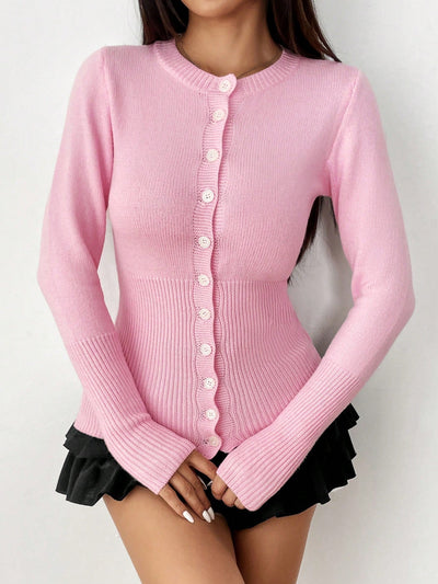Moosta mujer chaqueta de punto de unicolor con cuello redondo, manga larga, de abotonadura sencilla, versatil y de moda, para otono/invierno