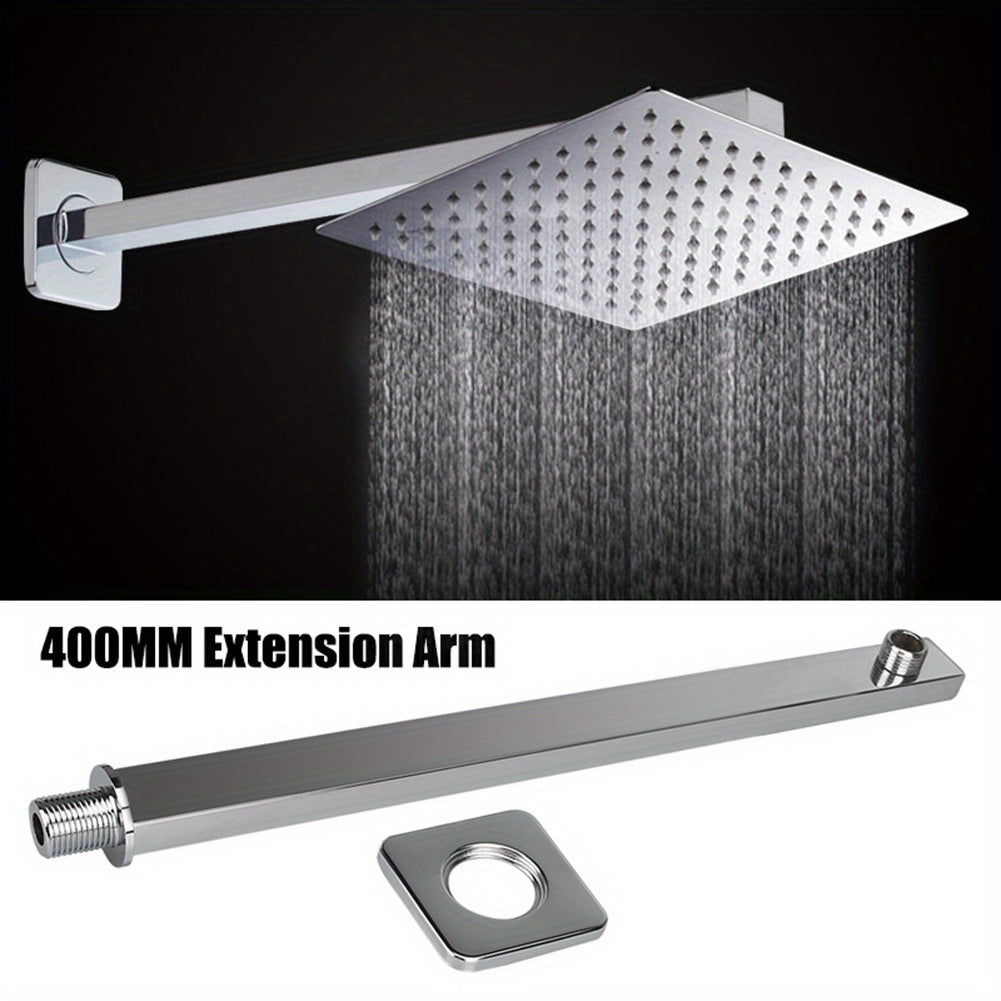 1PC Cabeza de ducha de lluvia cuadrada de acero inoxidable de 39,98 cm con brazo mural - No se necesita electricidad, Accesorio de ducha de baño durable, Plata