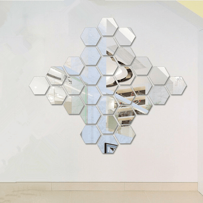 24 piezas de espejos hexagonales adhesivos, mosaicos dorados autoadhesivos, calcomanías para pared, decoración para el hogar, dormitorio, sala de estar, baño, DIY
