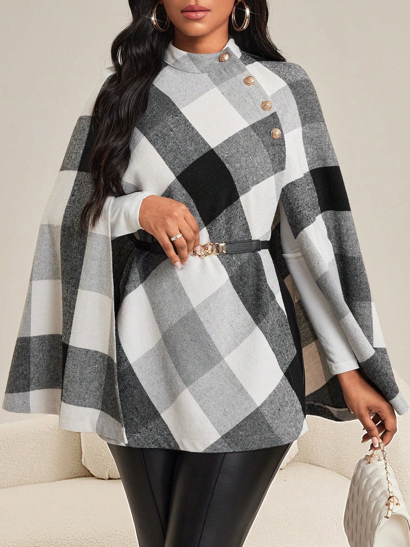 Lady abrigo de mujer de manga larga con cuello alto, botones dorados, estilo elegante para ocasiones casuales, de fiesta, boda, de oficina, en otono e invierno, en colores negro, blanco y gris, talla grande, nuevo.