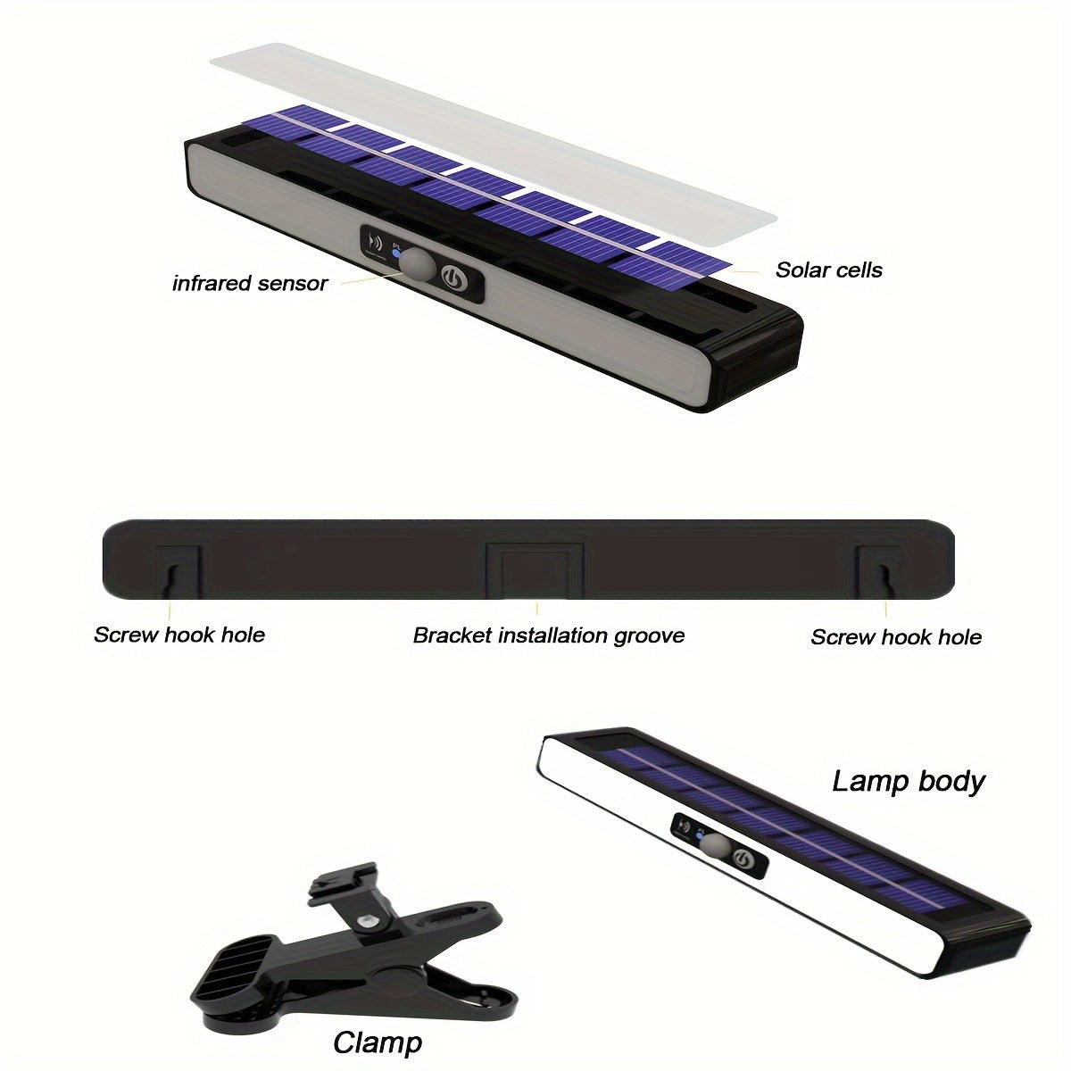 Linterna Solar de Clip Ultra Brillante con Sensor de Movimiento - 1200mAh, Alimentación Solar para Iluminación Eficiente en Jardines, Vallas y Decoración | Diseño Moderno y Duradero