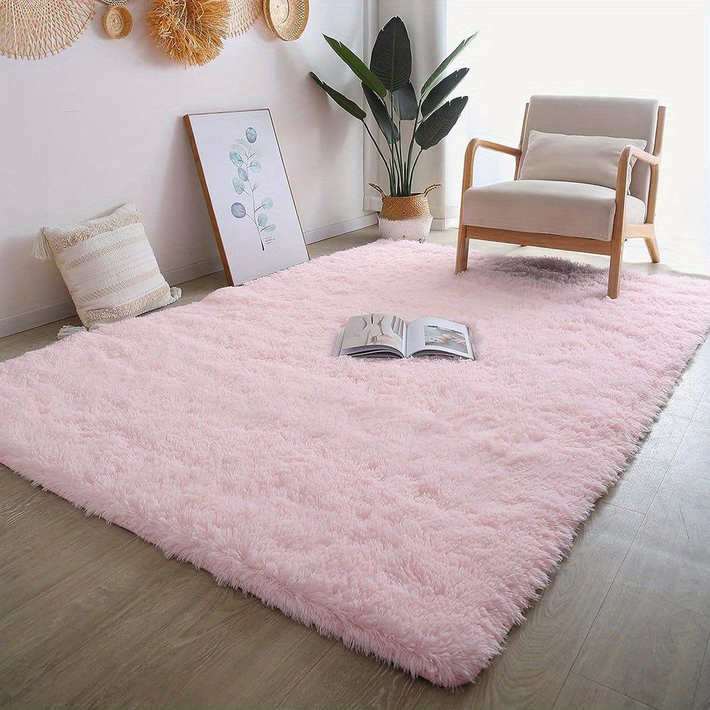 1 alfombra de peluche geométrica color rosa sólido, suave y adorable - Tapete de poliéster esponjoso, cálido y cómodo para dormitorios, porches, pasillos, salas, residencias - Estética única de decoración para el hogar, tapete para sala | Decoración mode