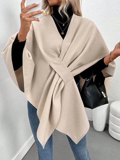 Clasi abrigo de lana de unicolor elegante con cierre envolvente para mujer, para otono/invierno