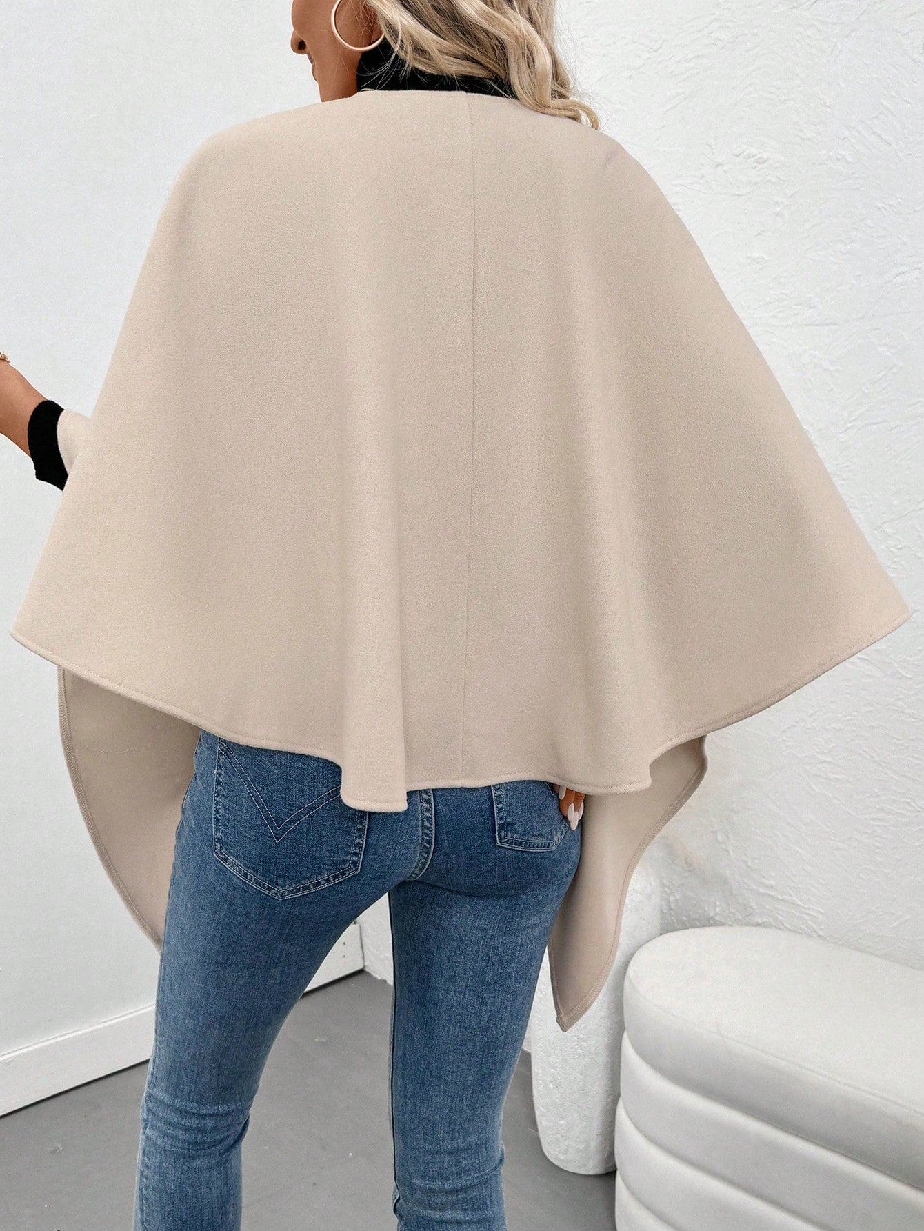 Clasi abrigo de lana de unicolor elegante con cierre envolvente para mujer, para otono/invierno
