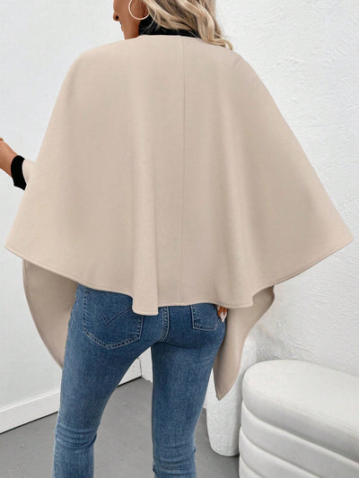 Clasi abrigo de lana de unicolor elegante con cierre envolvente para mujer, para otono/invierno