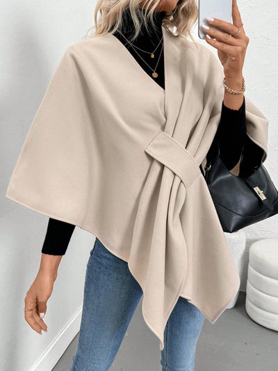 Clasi abrigo de lana de unicolor elegante con cierre envolvente para mujer, para otono/invierno