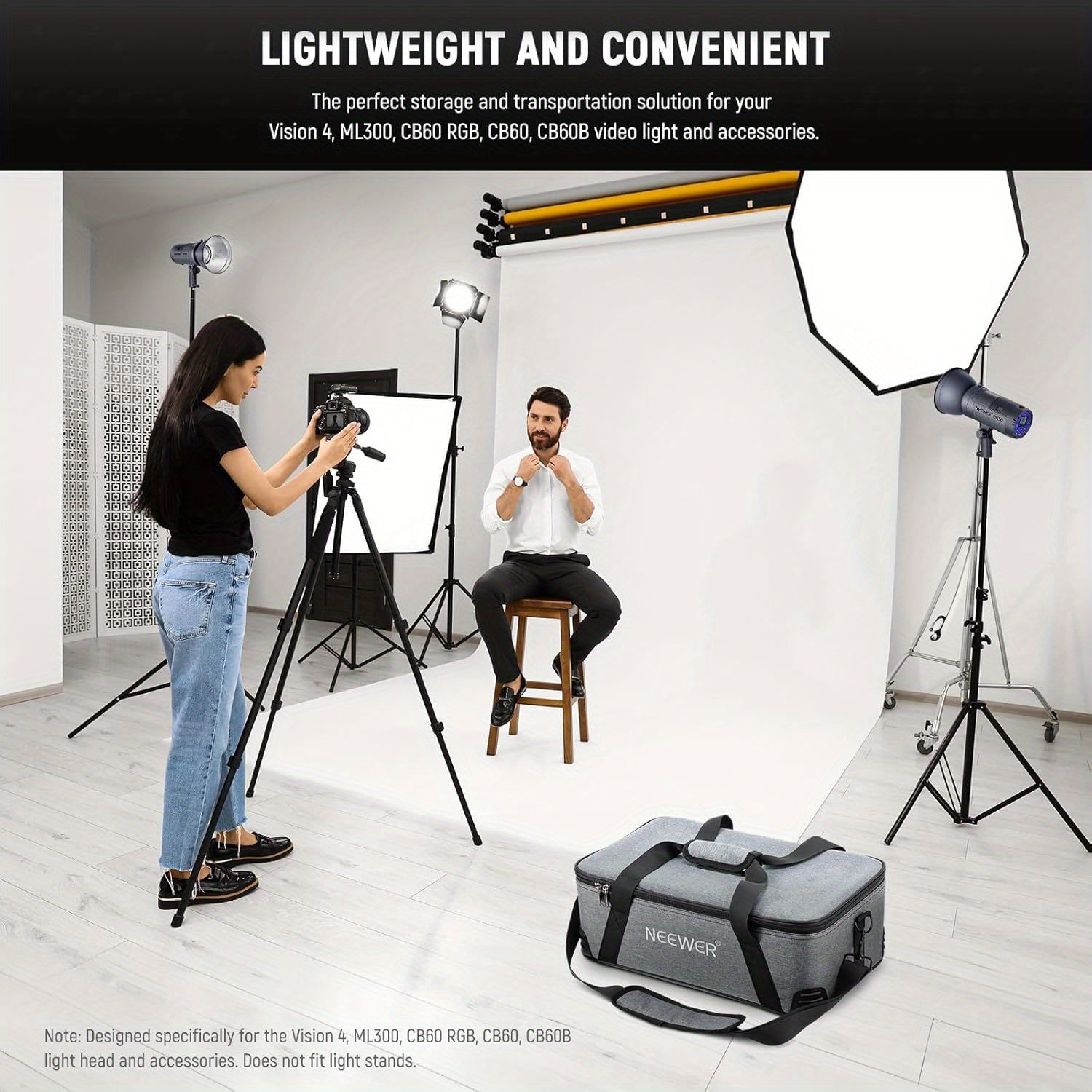 Neewer Bolsa de Transporte para Estudio con Acolchado de Espuma Móvil para Vision 4 ML300, CB60, RGB, MS60, MS150B - Funda de Viaje Duradera de Tela Oxford con Correa para el Hombro y Asa, Pies de Goma Antideslizantes y Antigolpes, Almacenamiento Portáti