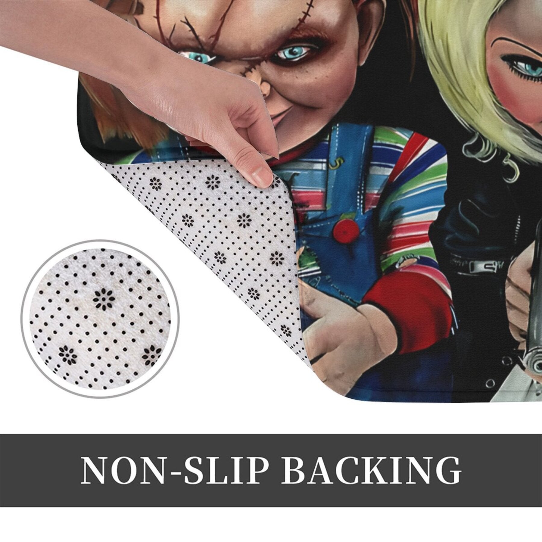 Felpudo de poliéster lavable a máquina con temática de Chucky, alfombra rectangular ligera antideslizante para entrada interior, decoración de alfombra para sala de estar - 59,94 x 39,88 cm