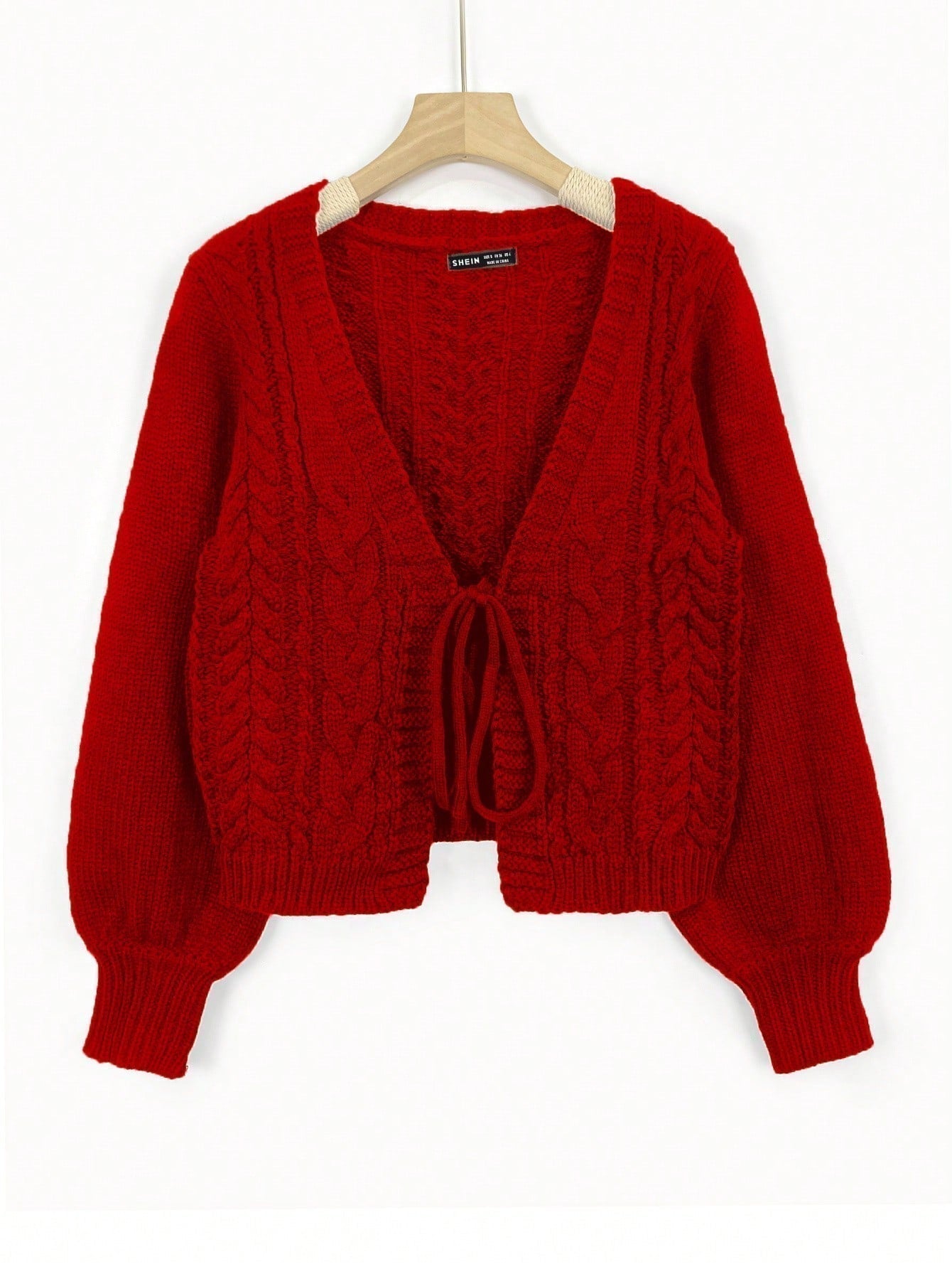 Moosta cardigan informal de manga de globo con nudo delantero de unicolor para otono/invierno
