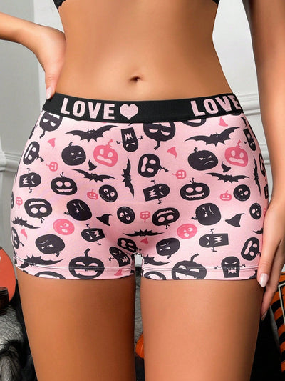 Boxer shorts comodos con estampado de calavera linda y banda con letra