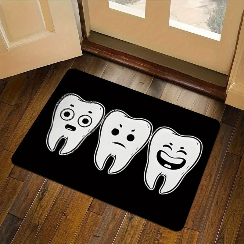 Alfombra de franela con diseño de dientes linda y base antideslizante - Duradera y cómoda, perfecta para decorar sala, dormitorio, cocina y entrada