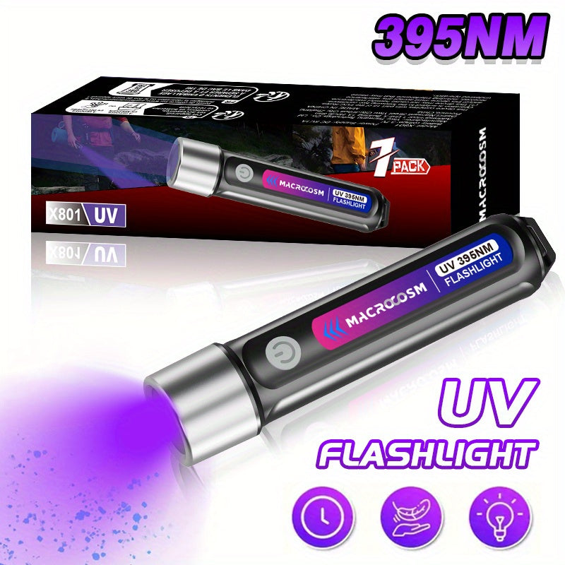 Linterna LED Recargable de Luz Negra - Detector Portátil de Manchas UV para Orina de Mascotas, Escorpiones y Curado de Resina, Alimentada por USB con Batería de 400mAh