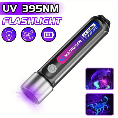 Linterna LED Recargable de Luz Negra - Detector Portátil de Manchas UV para Orina de Mascotas, Escorpiones y Curado de Resina, Alimentada por USB con Batería de 400mAh