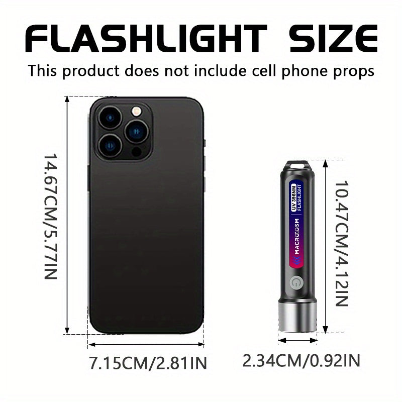 Linterna LED Recargable de Luz Negra - Detector Portátil de Manchas UV para Orina de Mascotas, Escorpiones y Curado de Resina, Alimentada por USB con Batería de 400mAh