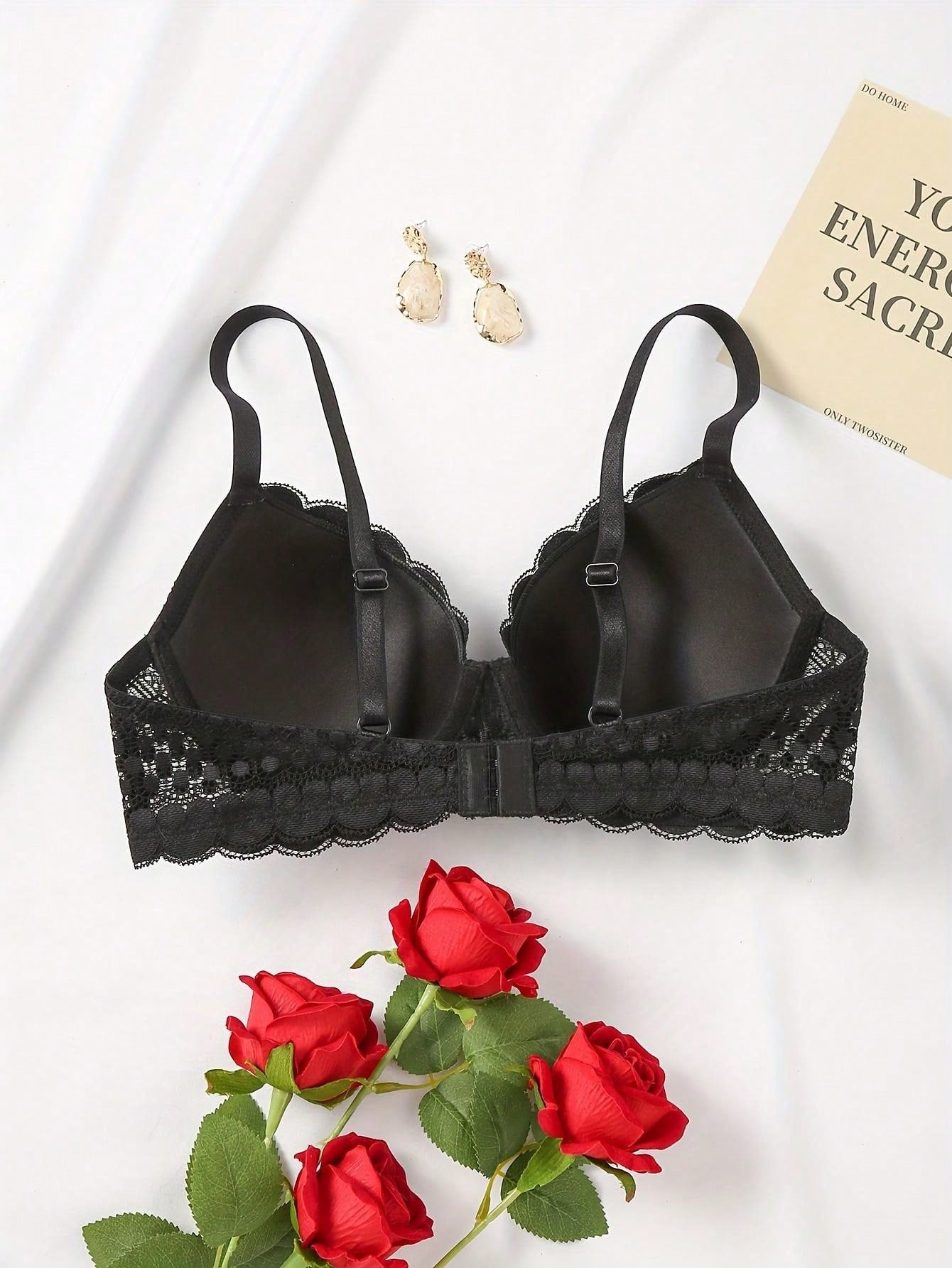 Sujetador comodo y sexy de encaje con volantes y efecto push-up para mujer, ropa interior