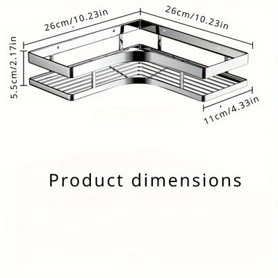 Estante de ducha de esquina de acero inoxidable - Estante triangular de barra plana engrosada sin perforaciones para la organización del baño y la cocina