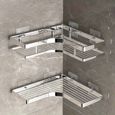 Estante de ducha de esquina de acero inoxidable - Estante triangular de barra plana engrosada sin perforaciones para la organización del baño y la cocina