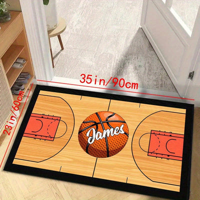 1pc Alfombra de baloncesto personalizada con nombre - Lavable en máquina, Alfombra de comodidad antideslizante para silla de oficina, Fibra de poliéster, Ideal para habitación, uso exterior, cocina - Regalo de vacaciones perfecto