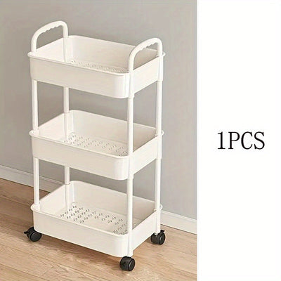 Carro de Almacenamiento Rodante Resistente - Organizador Móvil de 3 Niveles con Ruedas, Unidad de Estantería Ahorradora de Espacio para Cocina, Baño, Dormitorio y Oficina - Ruedas Fáciles de Desplazar, Construcción en Plástico Robusto - Solución de Almac
