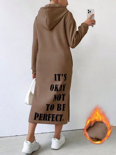 Lune vestido con capucha de manga larga, bolsillo y unicolor minimalista para mujer