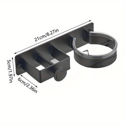 Soporte de pared para secador de pelo con ganchos para accesorios - Organizador de almacenamiento para baño para secador de pelo, plancha, rizador - Estante sin taladrar, que ahorra espacio para toallas, joyas - Soporte duradero no eléctrico
