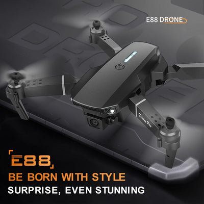 Drone E88 con cámaras HD dobles, batería única, regreso con una sola tecla, conexión WiFi, drone de fotografía aérea, control remoto de cuadricóptero, regalo de Navidad, Halloween y Acción de Gracias.