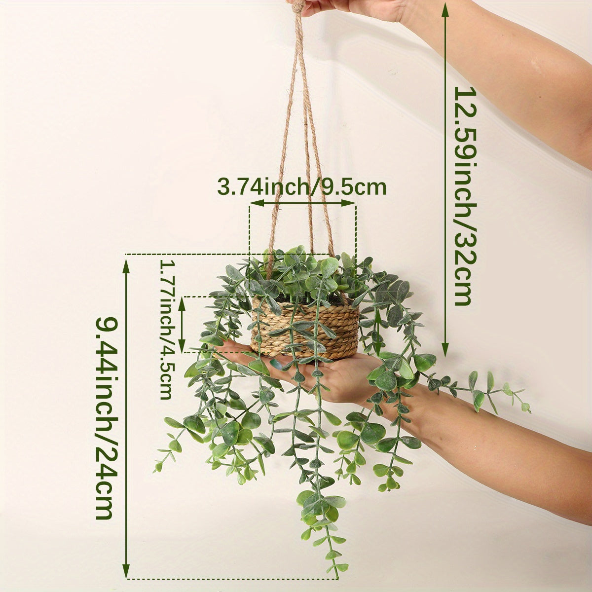 1pc de ramas colgantes de eucalipto artificial siempreverde con cesta - 32cm de hojas de eucalipto falsas en maceta de cuerda, verde todo el año para decoración del hogar, perfecto para varios tipos de habitaciones, ideal para Navidad, Halloween, Pascua,