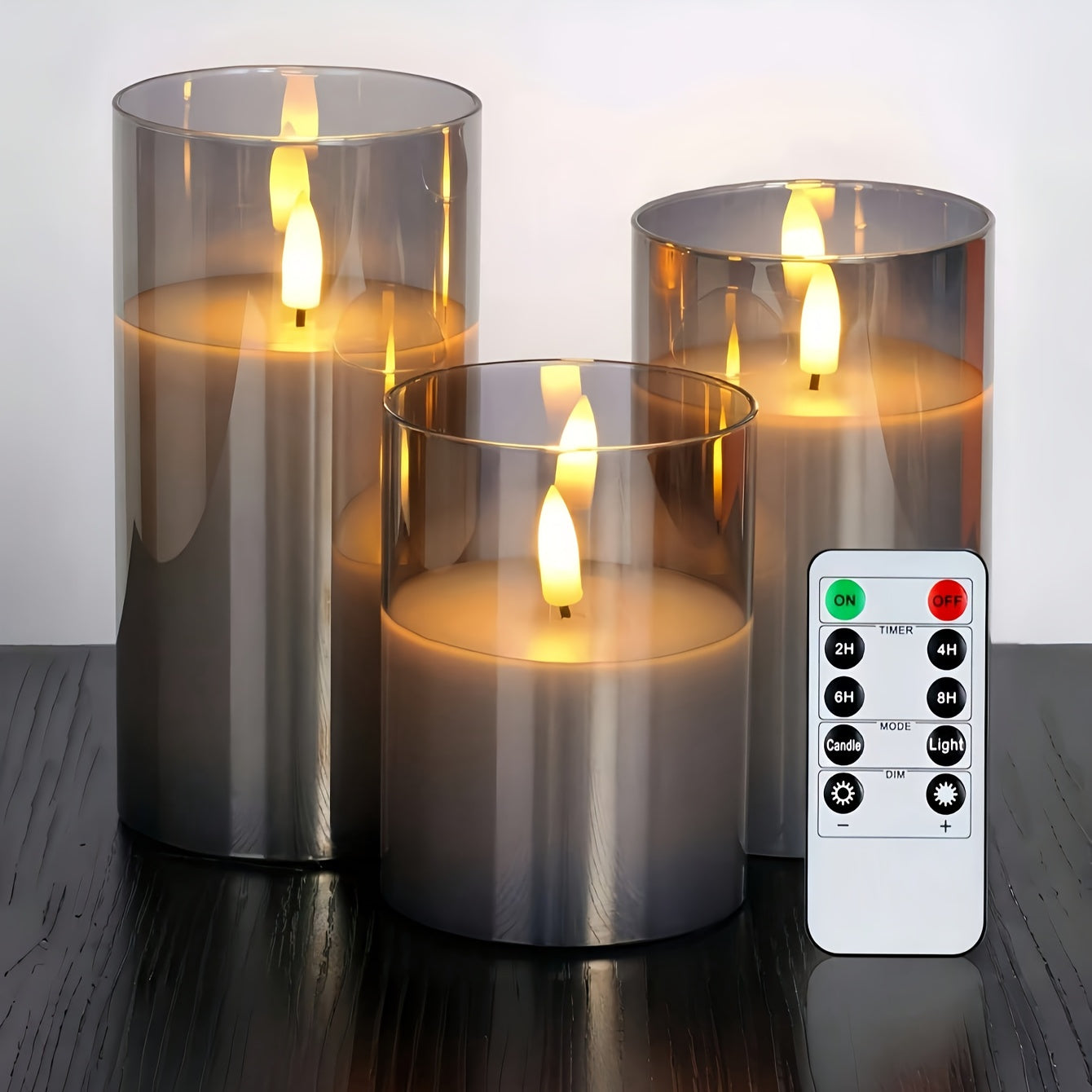 Conjunto de 3 Velas LED Elegantes Grises con Control Remoto - Quemadores de Cera Sin Llama Parpadeante para Bodas, Cumpleaños y Decoración de Navidad