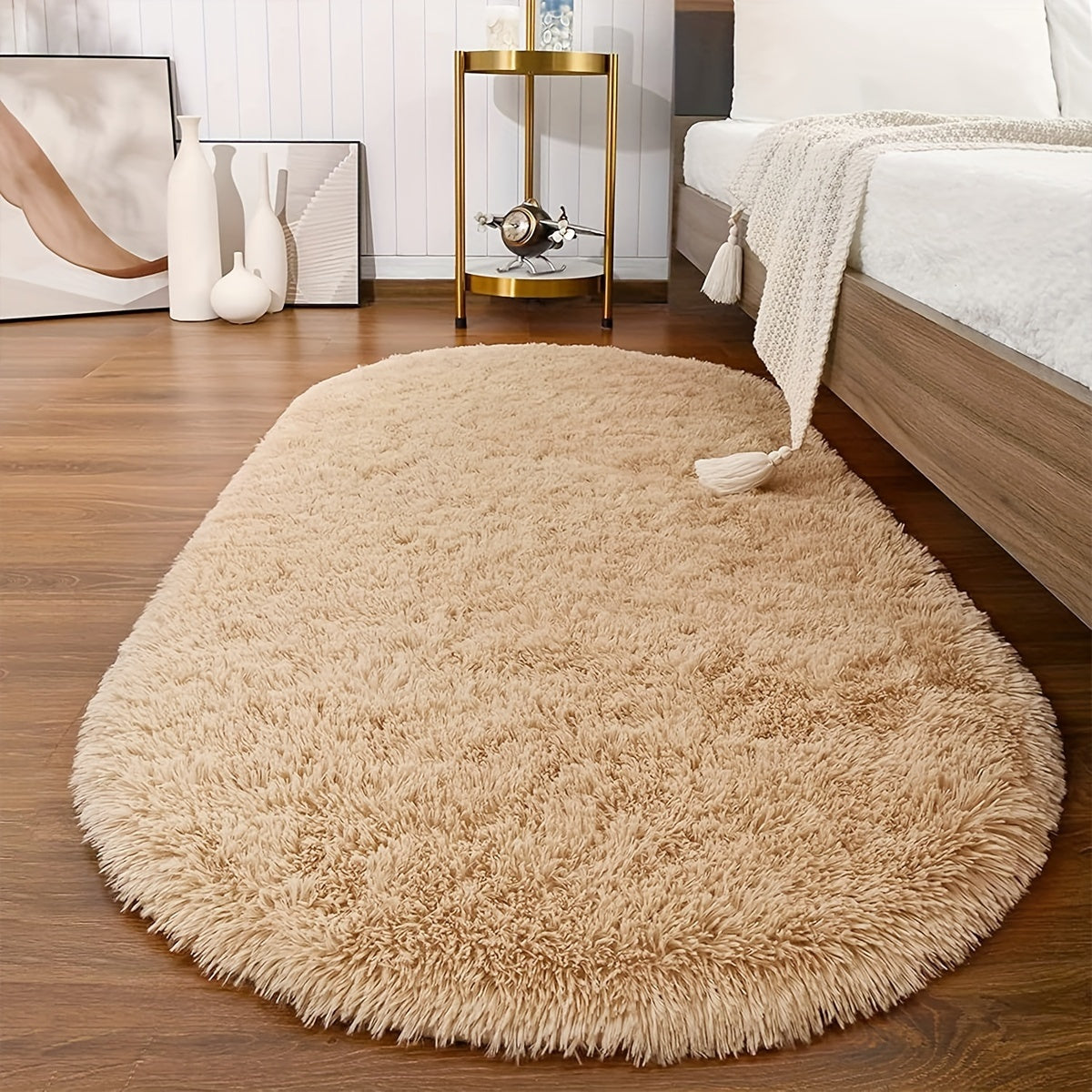 Alfombra ovalada, suave y mullida, antideslizante de poliéster, lavable a máquina, color sólido, liviana, fácil cuidado, ideal para dormitorio, sala, entrada o pasillo - Uso en interiores