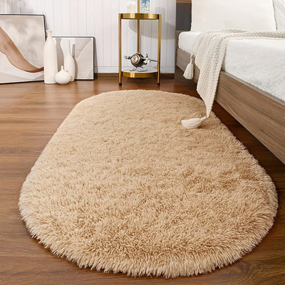 Alfombra ovalada, suave y mullida, antideslizante de poliéster, lavable a máquina, color sólido, liviana, fácil cuidado, ideal para dormitorio, sala, entrada o pasillo - Uso en interiores